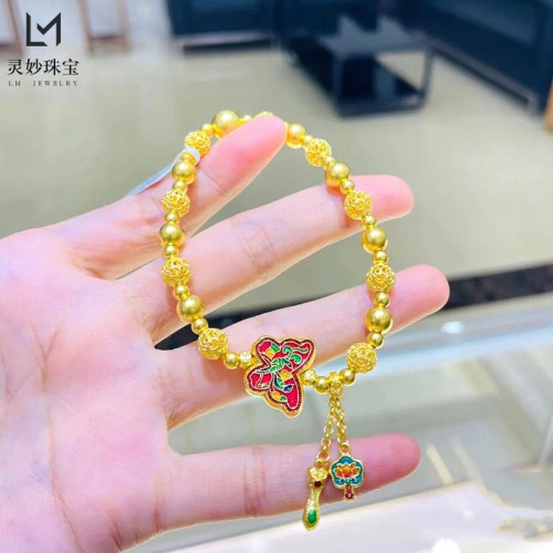 金店同款999燒藍琺瑯蝴蝶流囌手鏈女鏤空花絲圓珠手串輕復古送禮