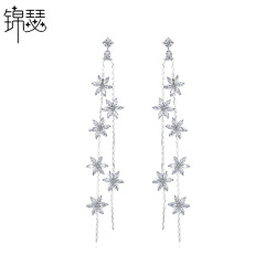 錦瑟 滿天星耳飾銅鑲鋯石耳環花朵流囌時尚歐美長款瘦臉耳墜批發