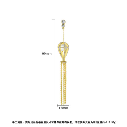 錦瑟 鏈條流囌吊墜銅鑲鋯石耳環創意宮廷風流囌氣質甜美超仙耳飾