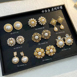 中古vintage飾品珍珠高級感法式耳釘花朵耳飾春季新款輕奢925批發