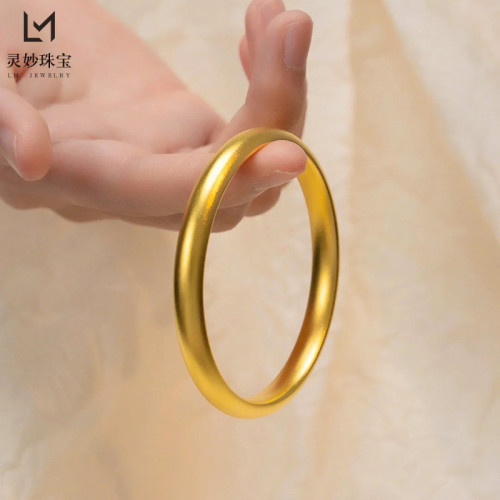 古法沙金999寬麪素圈傳承泥鰍背手鐲女實心無縫鐲子送禮結婚首飾