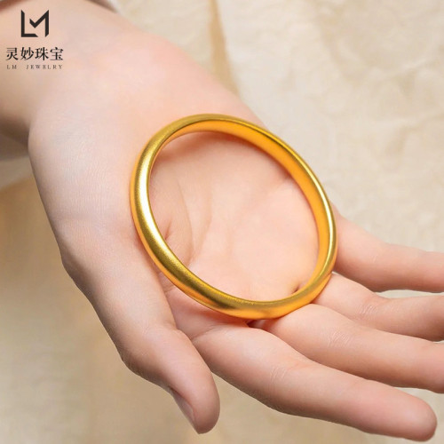 古法沙金999寬麪素圈傳承泥鰍背手鐲女實心無縫鐲子送禮結婚首飾