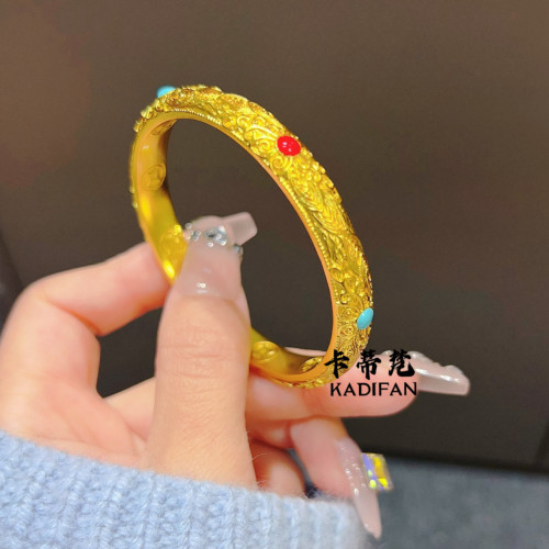 金店同款沙金高品質花絲琺瑯皇後手鐲久不掉色新中式國潮宮廷風