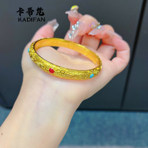 金店同款沙金高品質花絲琺瑯皇後手鐲久不掉色新中式國潮宮廷風