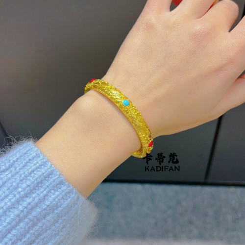 金店同款沙金高品質花絲琺瑯皇後手鐲久不掉色新中式國潮宮廷風