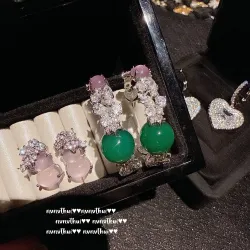 馬達加斯加紫玉髓花藤綠玉髓耳環 新中式 藤蔓粉玉髓葫蘆福祿耳墜