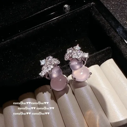 馬達加斯加紫玉髓花藤綠玉髓耳環 新中式 藤蔓粉玉髓葫蘆福祿耳墜