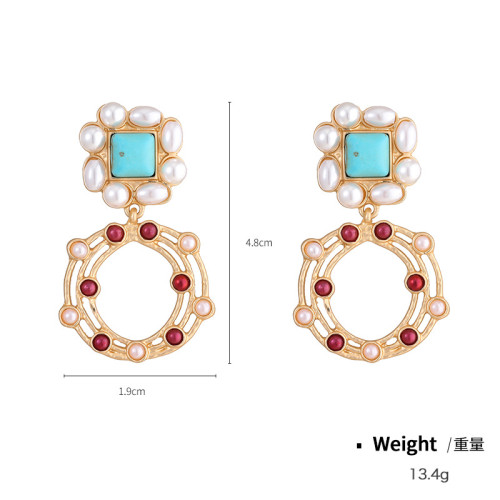 肯傑歐美時尚中古風耳環跨境時尚設計流行綠松石啞金愛心彩貝耳飾