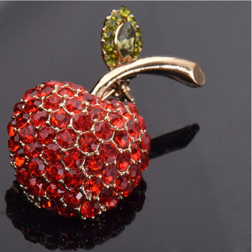 胸針高級感小衆輕奢紅色小蘋果鑲鑽西服胸花創意衣飾別針配飾批發