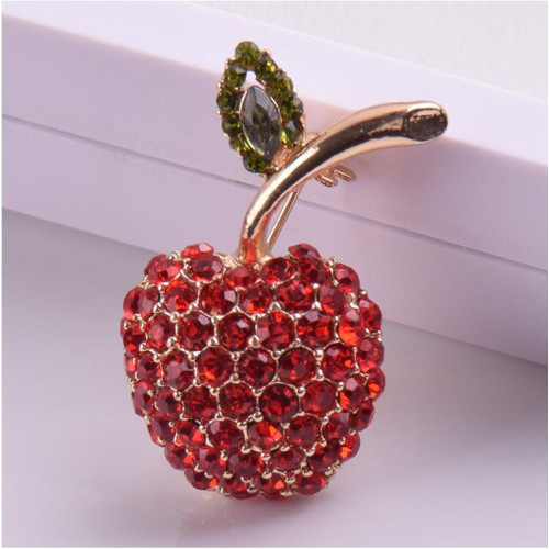 胸針高級感小衆輕奢紅色小蘋果鑲鑽西服胸花創意衣飾別針配飾批發