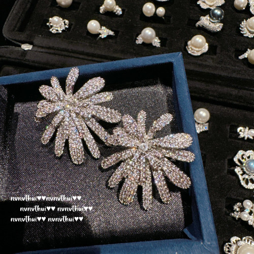 魚姬炫彩 蝴蝶結寶石珍珠耳環 Vintage 鍍18K金 菸花璀璨鋯石耳環