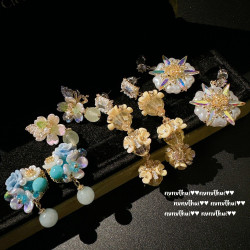 美在心尖兒上富貴花冰翠珠珠寶石耳環 人魚姬 雪花鋯石貝母耳墜