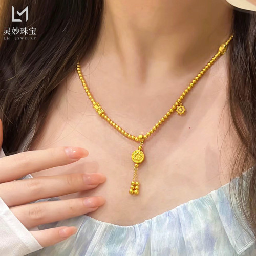 古法傳承沙金999蘊藏蓮開福瑞三圈圓珠手鏈轉運筒手串送女友禮物