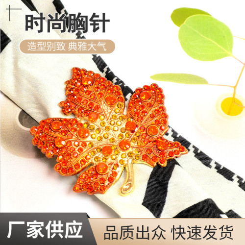 楓葉胸花胸針高档新款精致橘紅色別針設計水鑽感小衆毛衣大衣配飾