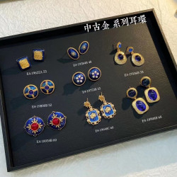 復古宮廷風克萊因藍耳飾時尚氣質幾何耳釘2024春季新款設計高級感