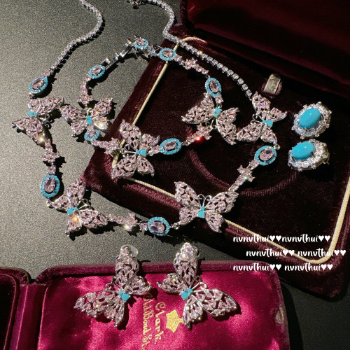瑪格麗特霜花蝴蝶寶石項鏈 Vintage鍍18K金 仙女蝴蝶鋯石手鏈套裝