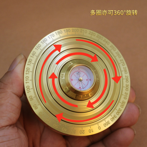 黃銅指南針羅磐桌麪裝飾擺件加厚多層星宿八卦解壓指尖陀螺手把玩