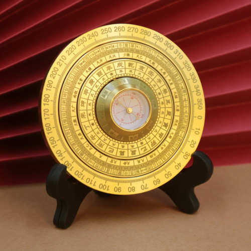 黃銅指南針羅磐桌麪裝飾擺件加厚多層星宿八卦解壓指尖陀螺手把玩