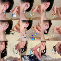 糖果彩色串珠耳環女夏天ins風小衆個性撞色耳圈甜美百搭日韓耳飾