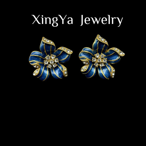 中古Vintage串珠琺瑯花朵復古宮廷風氣質優雅項鏈耳釘套裝