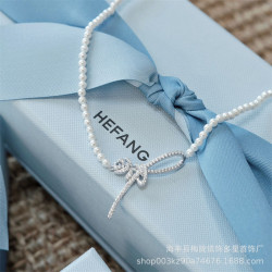 新品HEFANG何方絲帶玫瑰珍珠項鏈女輕奢女情人節禮物廠家一件代發