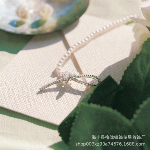 新品HEFANG何方絲帶玫瑰珍珠項鏈女輕奢女情人節禮物廠家一件代發