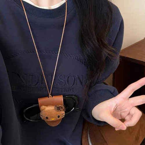 可愛ins貓咪小狗長款墨鏡掛脖夾便攜帶防丟眼鏡童趣毛衣鏈子配飾