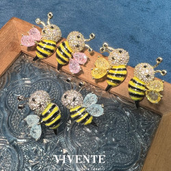 原創精致小蜜蜂琺瑯彩小耳釘 鑲鋯輕奢小衆設計精致百搭S925耳釘