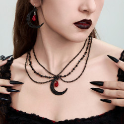 歐美跨境哥特風暗黑月亮吊墜項鏈 水晶滴血珠子鏈條項飾earrings