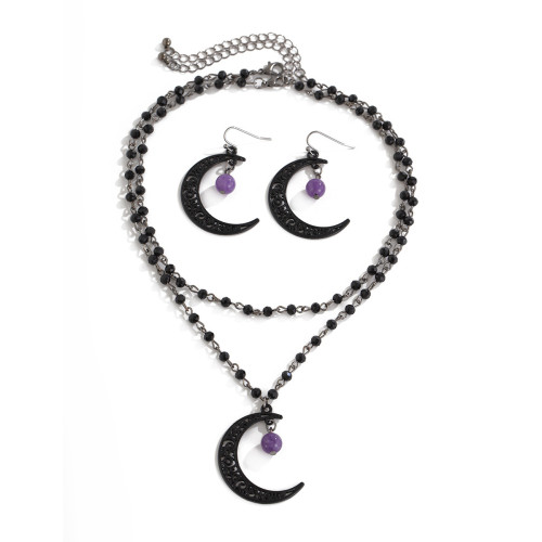 歐美跨境哥特風暗黑月亮吊墜項鏈 水晶滴血珠子鏈條項飾earrings