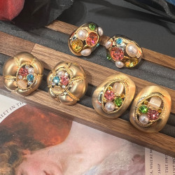 18K拉絲鑲賺貓眼石法式百搭高級感耳釘vintage精致輕奢耳環女批發
