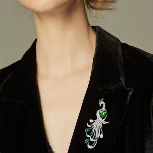 輕奢綠尾孔雀胸針高級感小衆高档復古胸花別針女西裝配飾飾品批貨