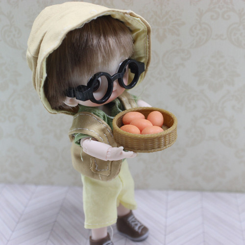 DOLLHOUSE娃娃屋玩具模型微縮食玩迷你麪包籃子小購物竹藤菜籃子