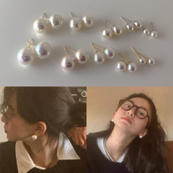 極簡冷淡風珍珠耳釘女法式復古赫本風簡約百搭氣質耳環網紅耳飾