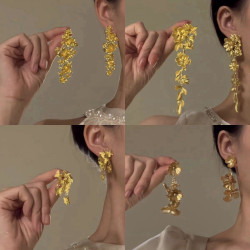 「繁花」金色花朵耳環2024新款爆款高級感輕奢小衆氣質金色耳飾女
