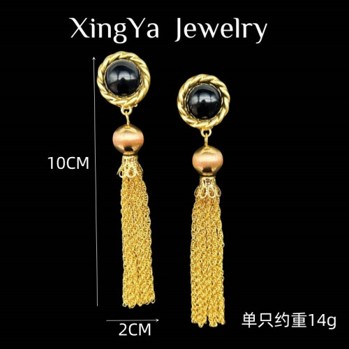 中古Vintage電鍍真金復古宮廷風氣質百搭長款流囌耳夾