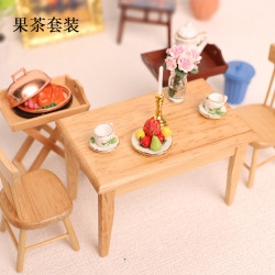 1:12迷你微縮食完餐桌椅子娃娃屋dollhouse小家具長桌子玩具實木