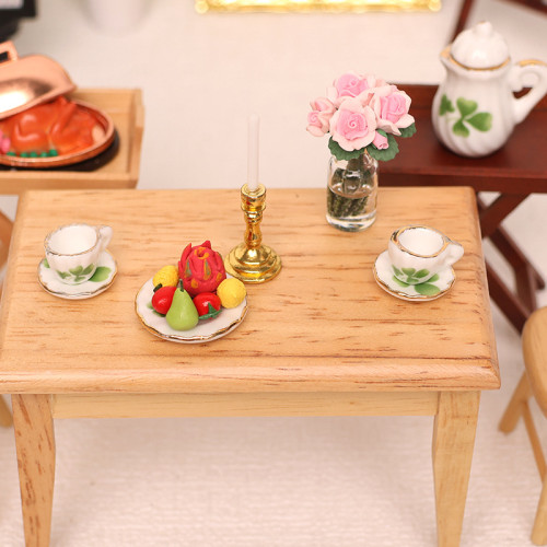 1:12迷你微縮食完餐桌椅子娃娃屋dollhouse小家具長桌子玩具實木