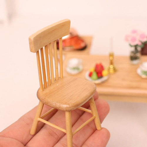 1:12迷你微縮食完餐桌椅子娃娃屋dollhouse小家具長桌子玩具實木