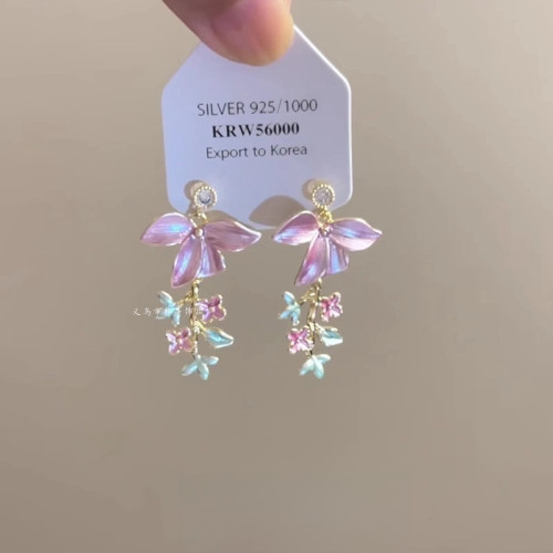 「春花爛漫」春夏粉色花瓣吊墜耳釘微鑲鋯石森系高顔值好看的耳飾
