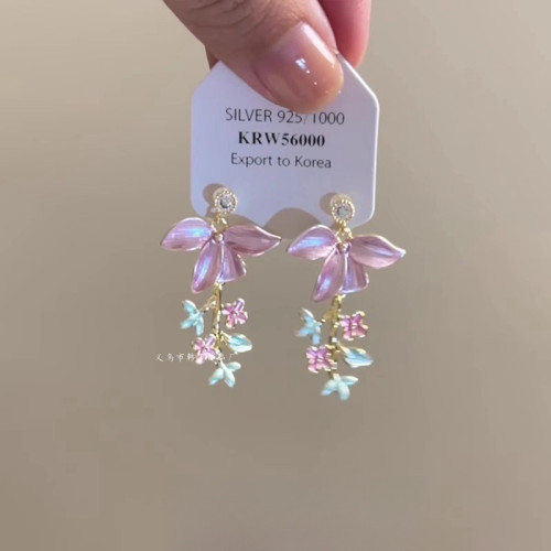 「春花爛漫」春夏粉色花瓣吊墜耳釘微鑲鋯石森系高顔值好看的耳飾