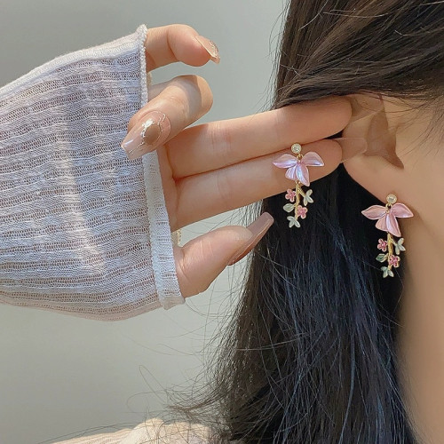 「春花爛漫」春夏粉色花瓣吊墜耳釘微鑲鋯石森系高顔值好看的耳飾