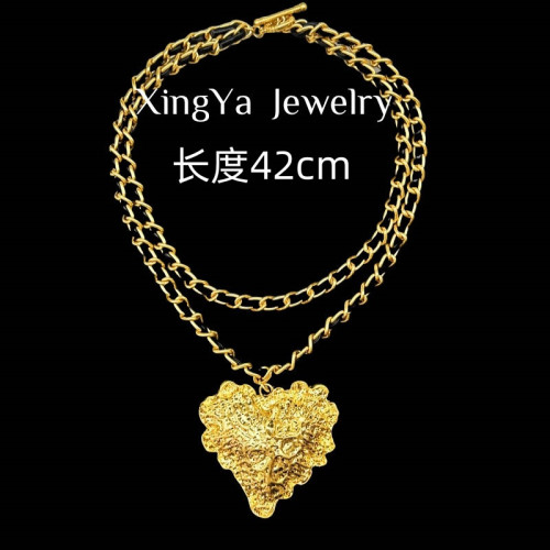Vintage電鍍真金皮子鏈曡戴熔巖紋理誇張大愛心吊墜項鏈耳釘套裝