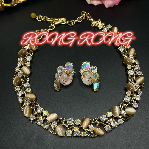 歐美復古華麗重工鑲鑽水晶中古首飾高級感vintage氣質中古飾品