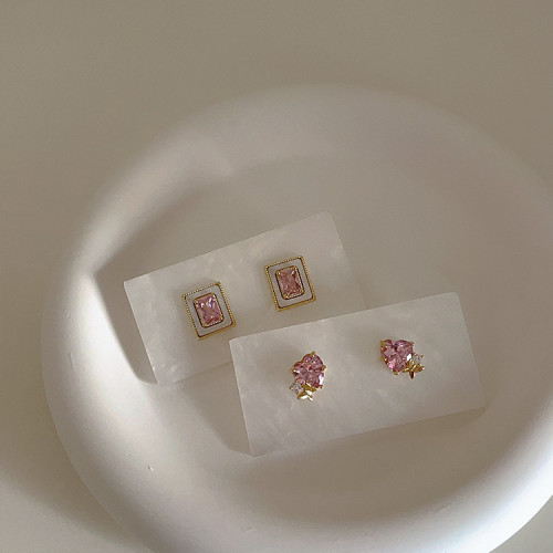 甜美粉色鋯石愛心耳釘女韓國小衆復古個性簡約百搭氣質耳環耳飾