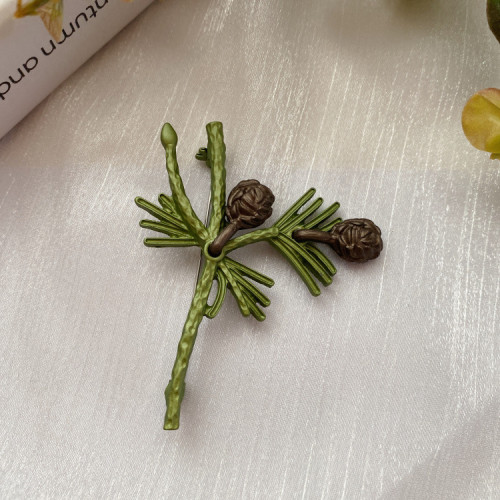 歐美復古森系烤漆紅杉樹鼠尾草植物胸針簡約氣質男女同款新款批發