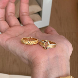 超重工！輕奢vintager中古金色拉絲戒指女新兩件套復古食指戒指環