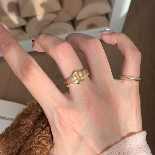 超重工！輕奢vintager中古金色拉絲戒指女新兩件套復古食指戒指環