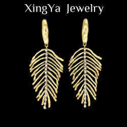 Vintage重工復古金鏤空霛動樹葉誇張 小衆設計高級感耳釘新款