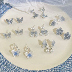 冰透水晶碎鑽學生耳釘女氣質網紅抖音爆款小衆高級感耳環耳飾